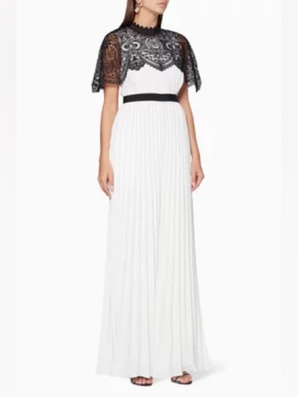 Self-Portrait Ivory & Black Lace Cape Jumpsuit